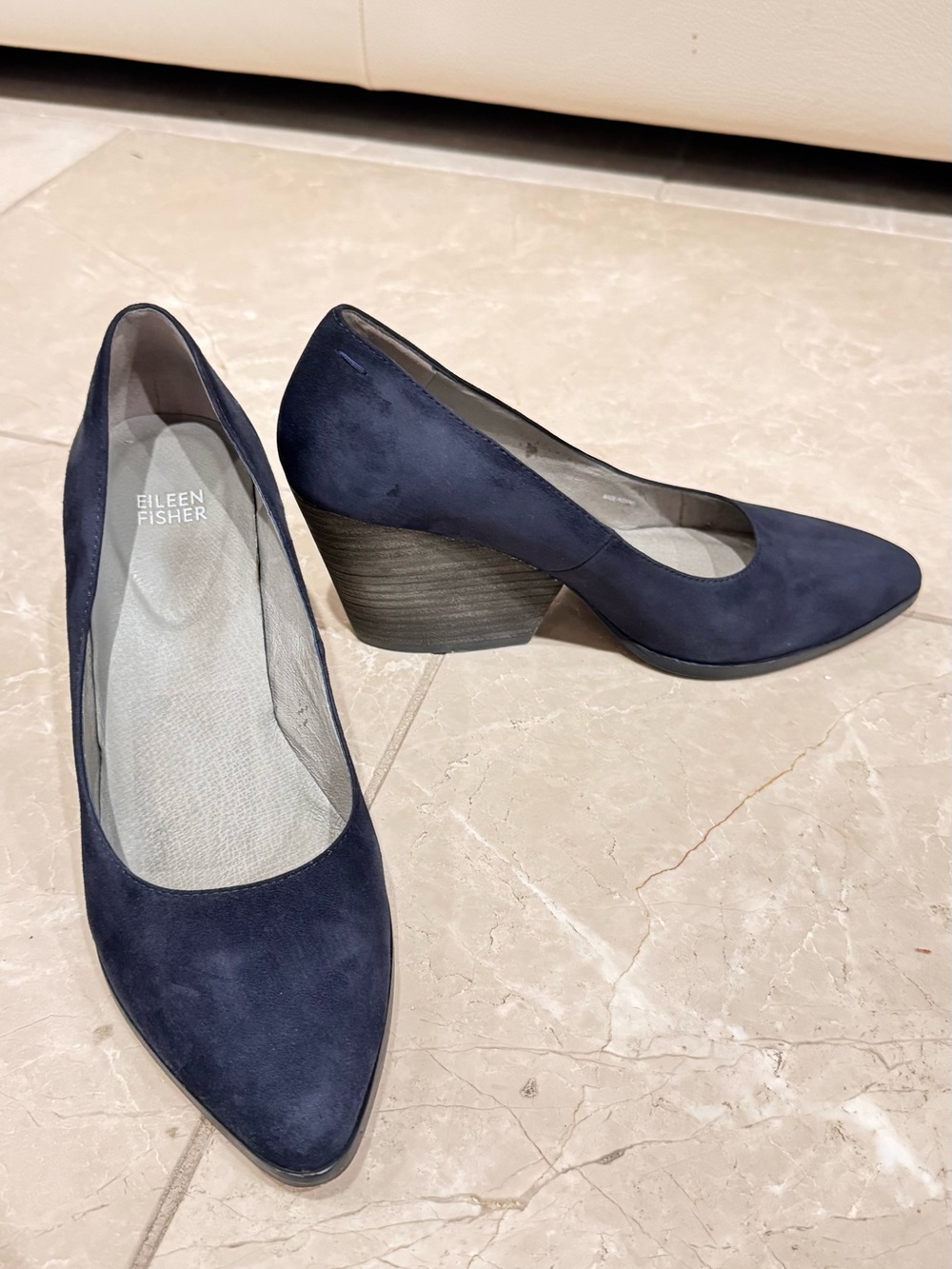 Eileen Fisher Navy Suede Block Heel Pumps